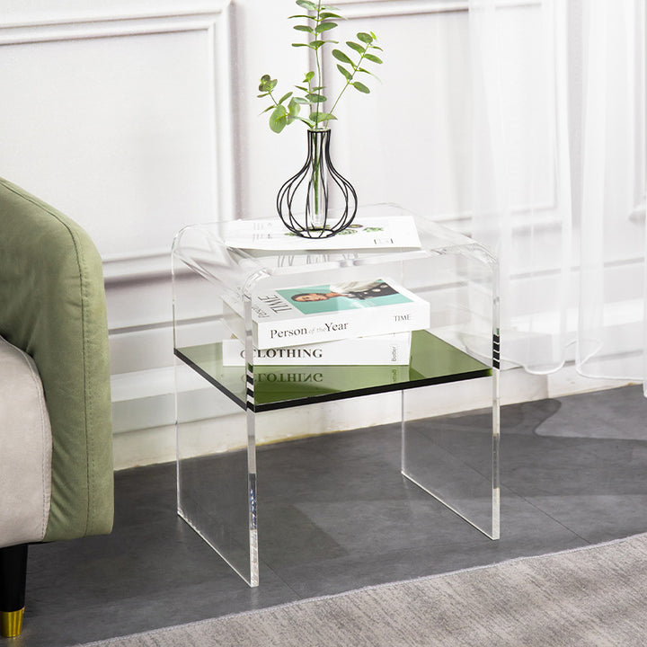 Modern Minimalist Rectangular Acrylic End Table 2-Tier For Living Room