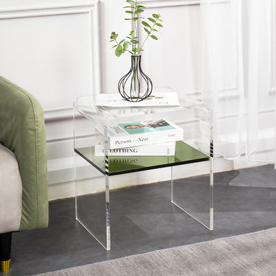 Mesa auxiliar rectangular minimalista moderna de acrílico de 2 niveles para sala de estar 