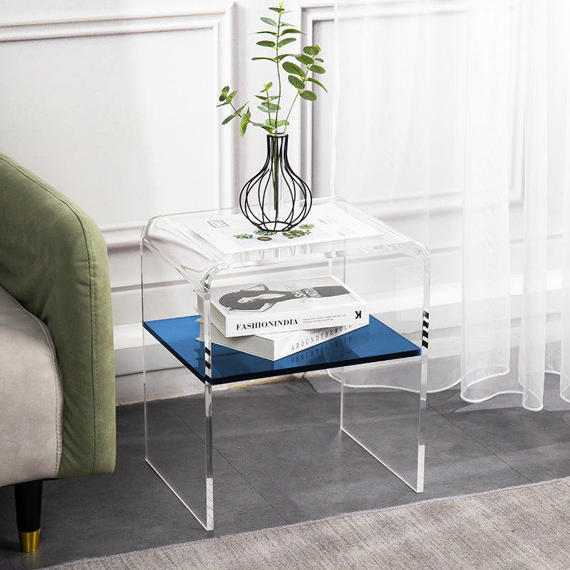 Modern Minimalist Rectangular Acrylic End Table 2-Tier For Living Room