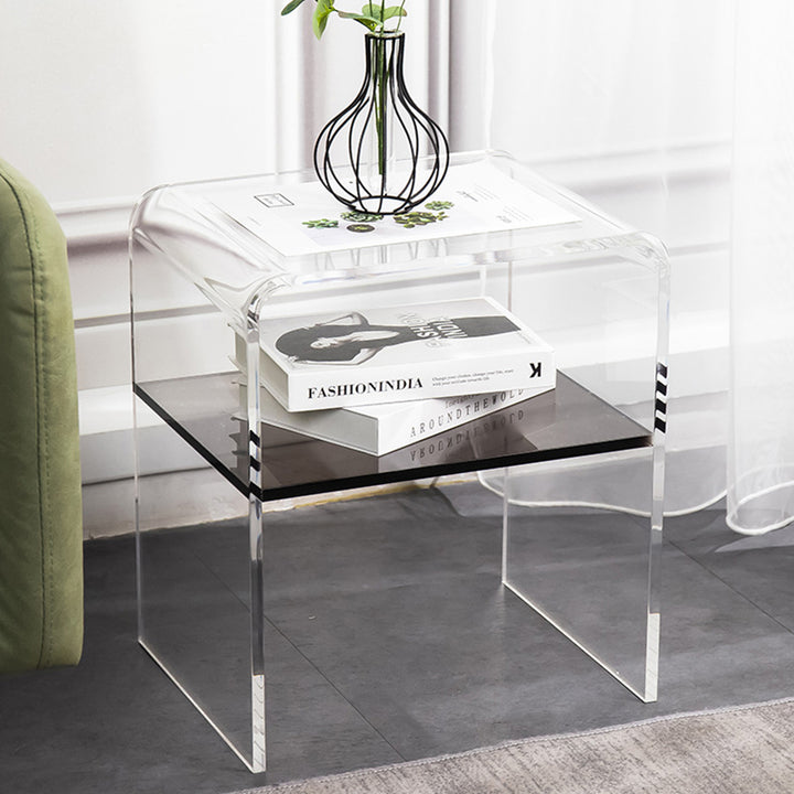 Modern Minimalist Rectangular Acrylic End Table 2-Tier For Living Room