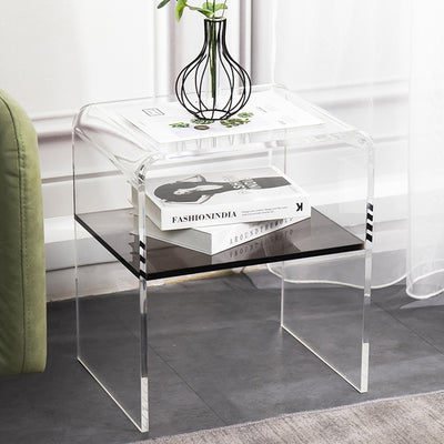 Mesa auxiliar rectangular minimalista moderna de acrílico de 2 niveles para sala de estar 