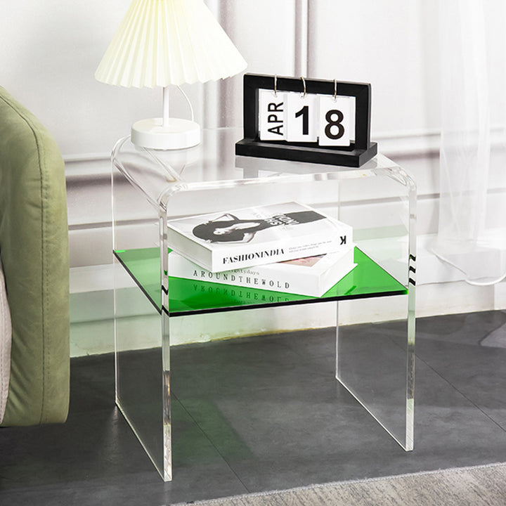 Modern Minimalist Rectangular Acrylic End Table 2-Tier For Living Room