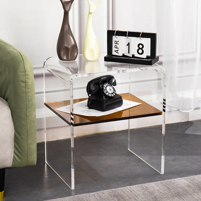 Mesa auxiliar rectangular minimalista moderna de acrílico de 2 niveles para sala de estar 