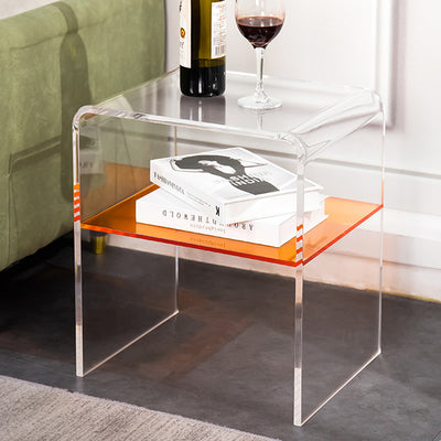Mesa auxiliar rectangular minimalista moderna de acrílico de 2 niveles para sala de estar 