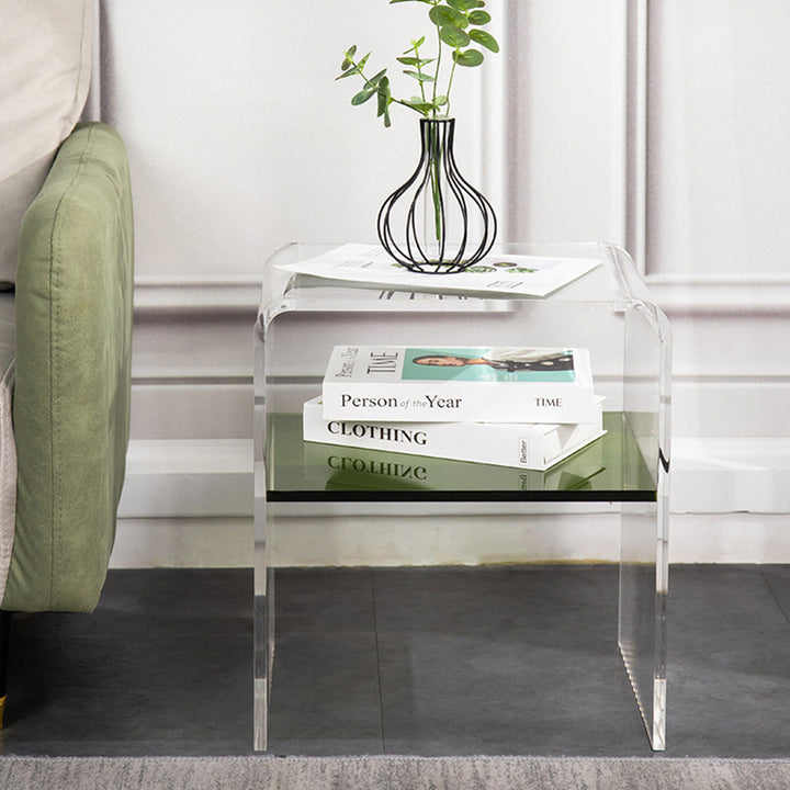Modern Minimalist Rectangular Acrylic End Table 2-Tier For Living Room