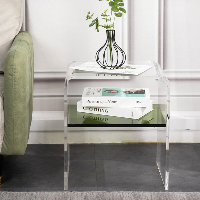 Mesa auxiliar rectangular minimalista moderna de acrílico de 2 niveles para sala de estar 