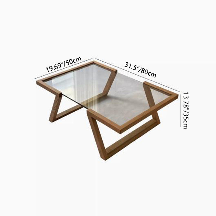 Table basse rectangulaire en pin et verre de style Art déco moderne, à 1 niveau, pour salon 