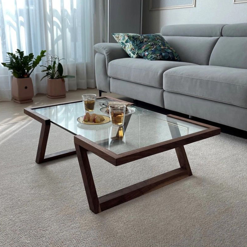 Table basse rectangulaire en pin et verre de style Art déco moderne, à 1 niveau, pour salon 