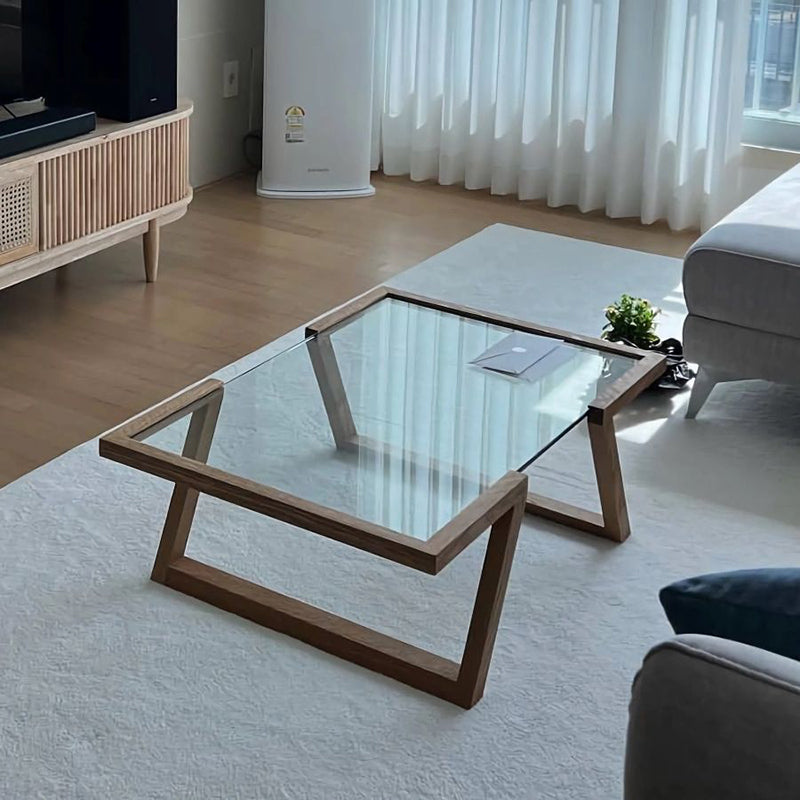 Table basse rectangulaire en pin et verre de style Art déco moderne, à 1 niveau, pour salon 