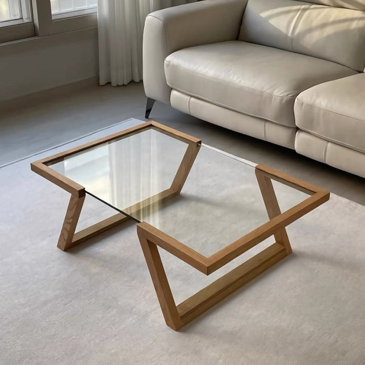 Table basse rectangulaire en pin et verre de style Art déco moderne, à 1 niveau, pour salon 