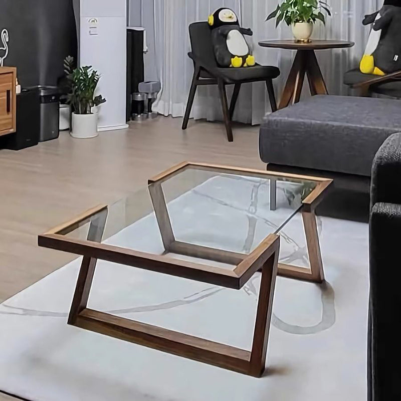 Table basse rectangulaire en pin et verre de style Art déco moderne, à 1 niveau, pour salon 