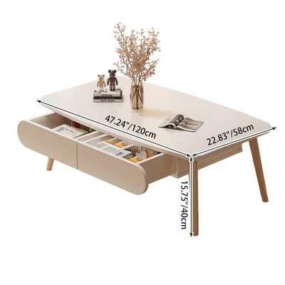 Table basse rectangulaire minimaliste moderne en MDF et bois de hêtre à 2 tiroirs pour salon 