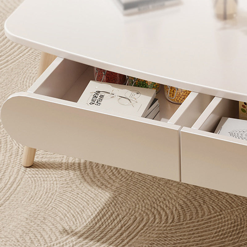 Table basse rectangulaire minimaliste moderne en MDF et bois de hêtre à 2 tiroirs pour salon 
