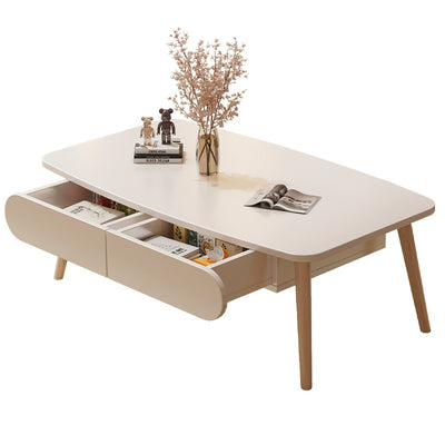 Table basse rectangulaire minimaliste moderne en MDF et bois de hêtre à 2 tiroirs pour salon 
