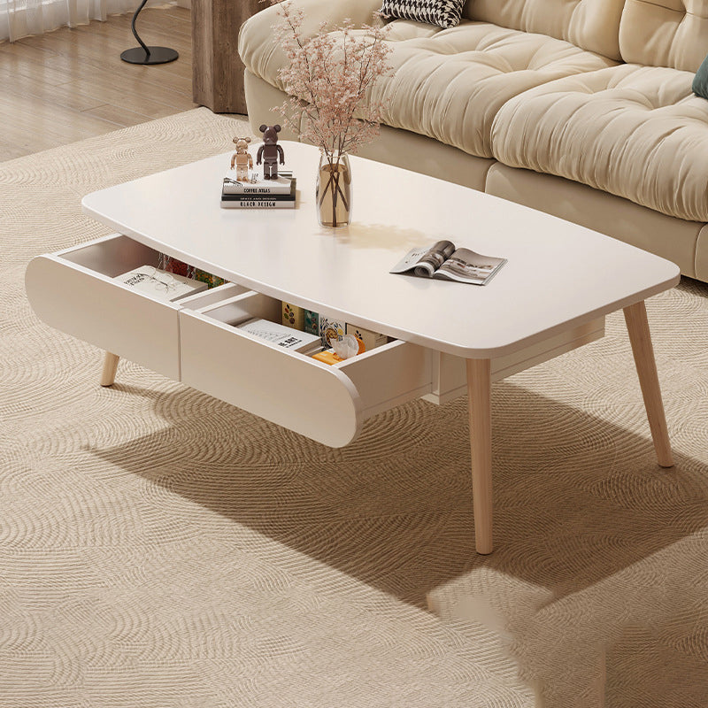 Table basse rectangulaire minimaliste moderne en MDF et bois de hêtre à 2 tiroirs pour salon 