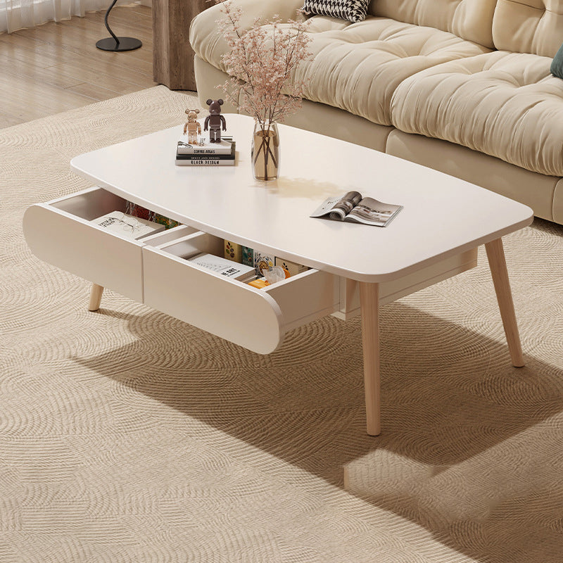 Table basse rectangulaire minimaliste moderne en MDF et bois de hêtre à 2 tiroirs pour salon 