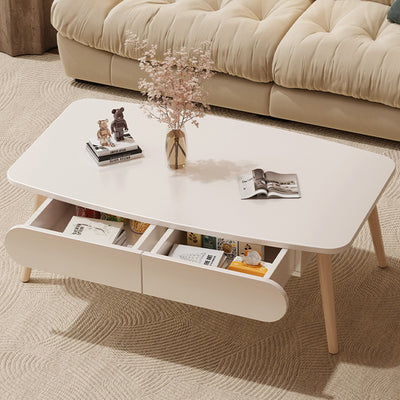 Table basse rectangulaire minimaliste moderne en MDF et bois de hêtre à 2 tiroirs pour salon 