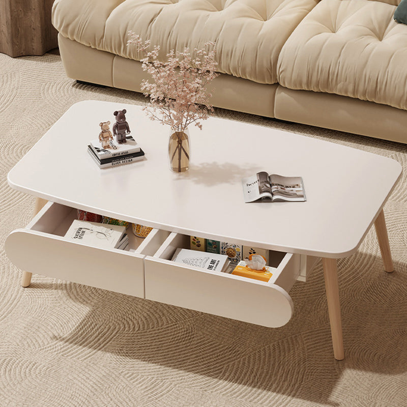 Table basse rectangulaire minimaliste moderne en MDF et bois de hêtre à 2 tiroirs pour salon 