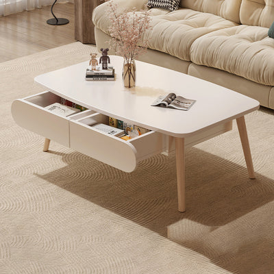 Table basse rectangulaire minimaliste moderne en MDF et bois de hêtre à 2 tiroirs pour salon 