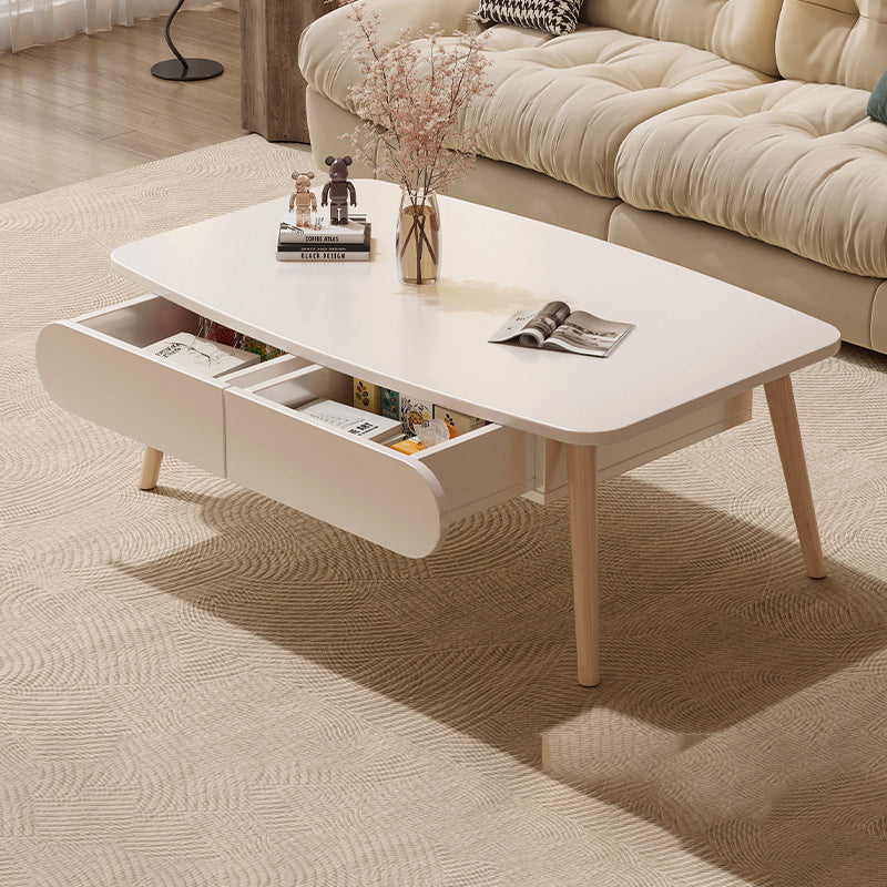 Table basse rectangulaire minimaliste moderne en MDF et bois de hêtre à 2 tiroirs pour salon 