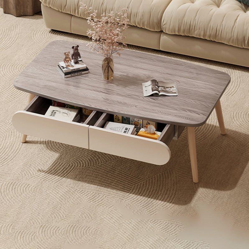 Table basse rectangulaire minimaliste moderne en MDF et bois de hêtre à 2 tiroirs pour salon 