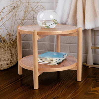 Table basse ronde japonaise traditionnelle en MDF et bois de frêne à 2 niveaux pour salon 