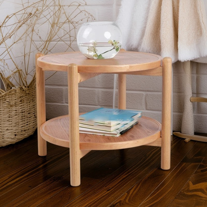 Table basse ronde japonaise traditionnelle en MDF et bois de frêne à 2 niveaux pour salon 