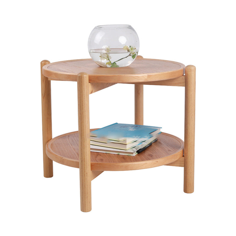 Table basse ronde japonaise traditionnelle en MDF et bois de frêne à 2 niveaux pour salon 