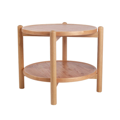 Table basse ronde japonaise traditionnelle en MDF et bois de frêne à 2 niveaux pour salon 