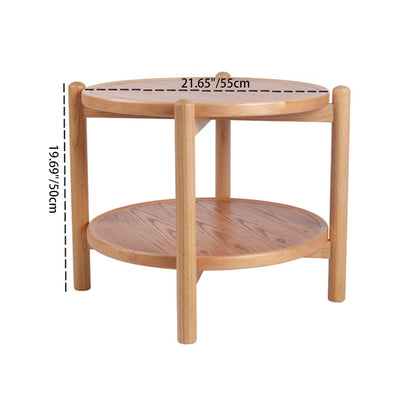 Table basse ronde japonaise traditionnelle en MDF et bois de frêne à 2 niveaux pour salon 