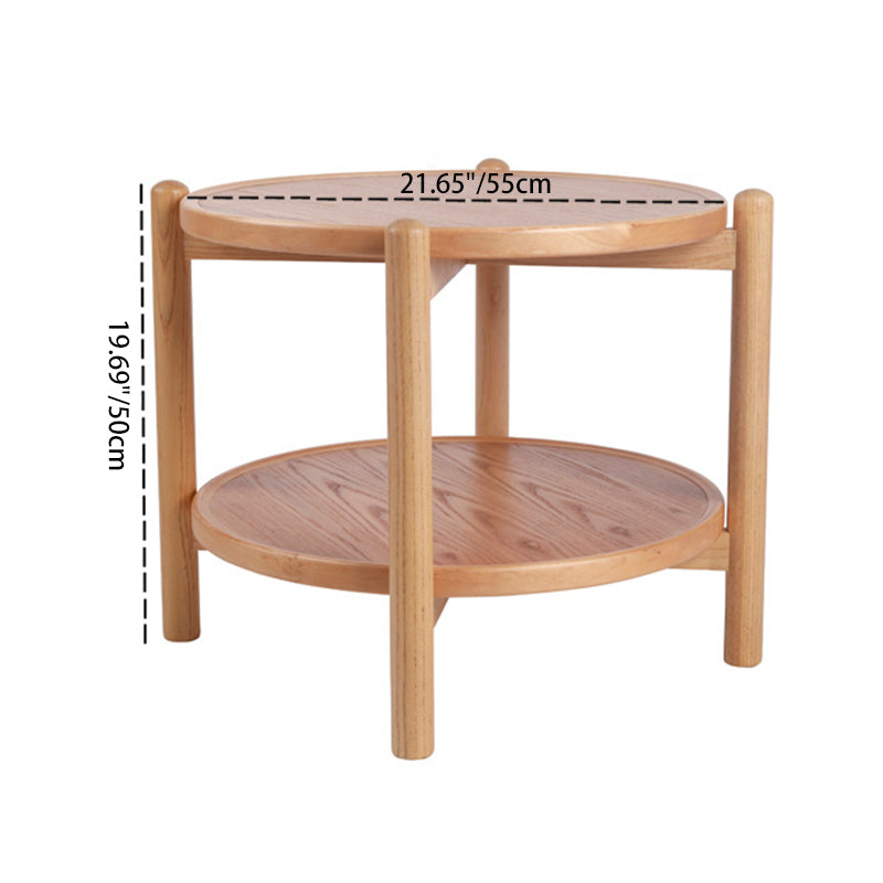 Table basse ronde japonaise traditionnelle en MDF et bois de frêne à 2 niveaux pour salon 