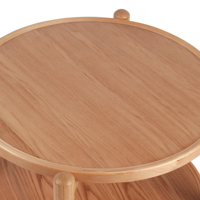 Table basse ronde japonaise traditionnelle en MDF et bois de frêne à 2 niveaux pour salon 