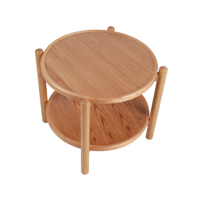 Table basse ronde japonaise traditionnelle en MDF et bois de frêne à 2 niveaux pour salon 
