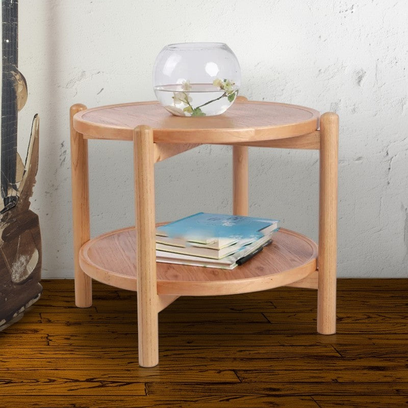 Table basse ronde japonaise traditionnelle en MDF et bois de frêne à 2 niveaux pour salon 