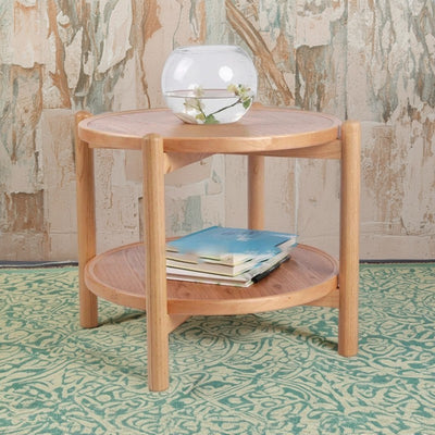 Table basse ronde japonaise traditionnelle en MDF et bois de frêne à 2 niveaux pour salon 