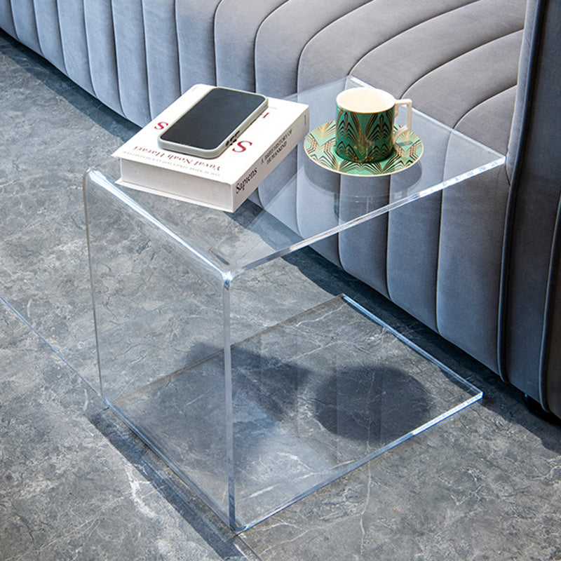 Mesa Auxiliar Acrílica Rectangular Minimalista Moderna de 2 Niveles para Sala de Estar 