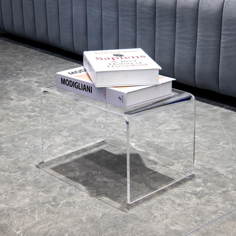 Mesa Auxiliar Acrílica Rectangular Minimalista Moderna de 2 Niveles para Sala de Estar 