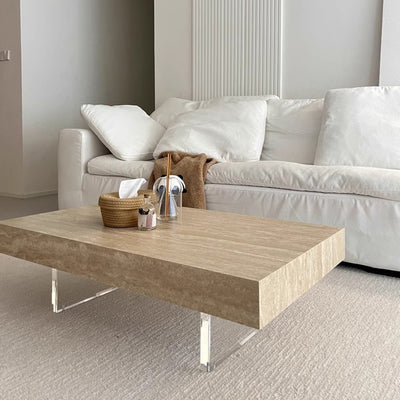 Table basse acrylique moderne minimaliste en dalles de roche carrées et rectangulaires 1 niveau pour salon 