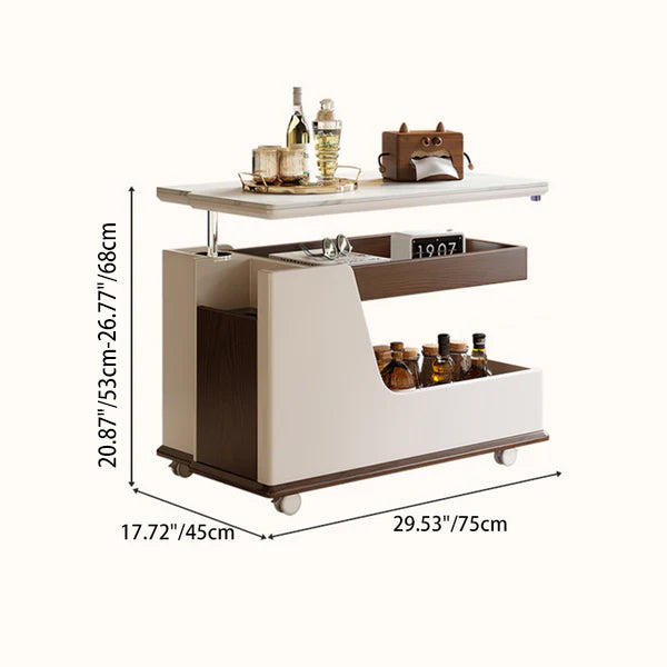 Table basse rectangulaire contemporaine en dalles de roche de luxe en acier inoxydable et MDF relevable à 3 niveaux pour salon 