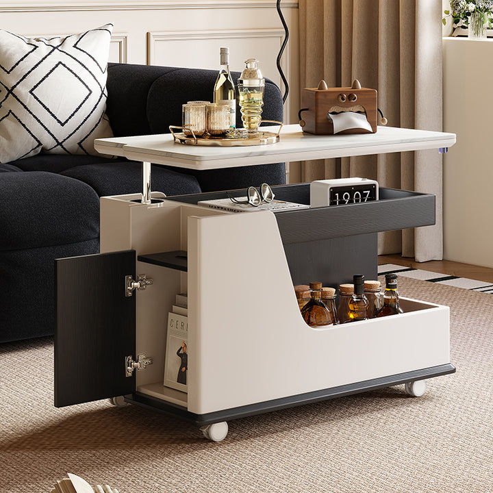 Table basse rectangulaire contemporaine en dalles de roche de luxe en acier inoxydable et MDF relevable à 3 niveaux pour salon 