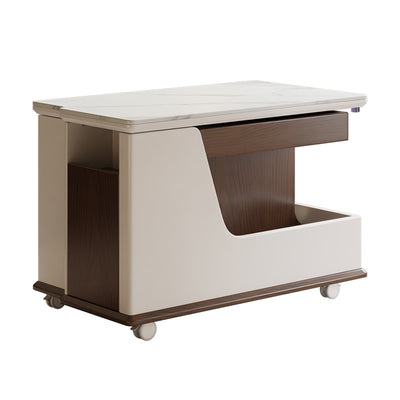 Table basse rectangulaire contemporaine en dalles de roche de luxe en acier inoxydable et MDF relevable à 3 niveaux pour salon 