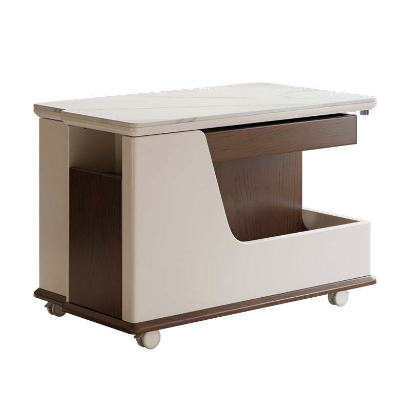 Table basse rectangulaire contemporaine en dalles de roche de luxe en acier inoxydable et MDF relevable à 3 niveaux pour salon 