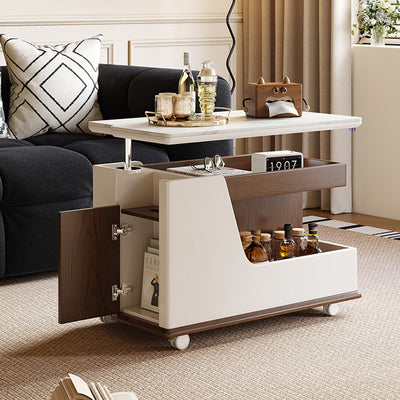 Table basse rectangulaire contemporaine en dalles de roche de luxe en acier inoxydable et MDF relevable à 3 niveaux pour salon 