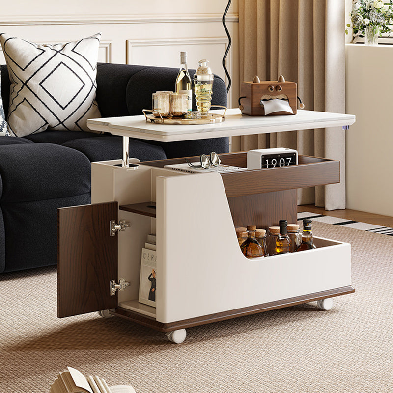 Table basse rectangulaire contemporaine en dalles de roche de luxe en acier inoxydable et MDF relevable à 3 niveaux pour salon 