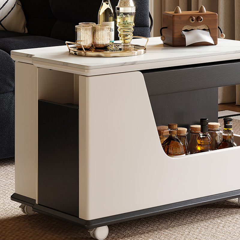 Table basse rectangulaire contemporaine en dalles de roche de luxe en acier inoxydable et MDF relevable à 3 niveaux pour salon 