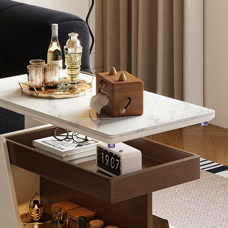 Table basse rectangulaire contemporaine en dalles de roche de luxe en acier inoxydable et MDF relevable à 3 niveaux pour salon 