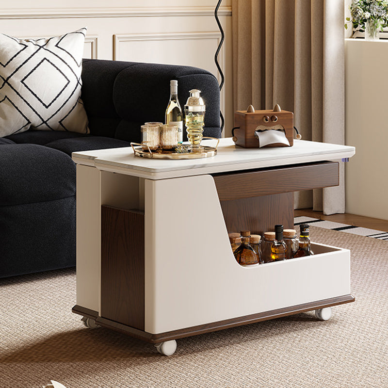 Table basse rectangulaire contemporaine en dalles de roche de luxe en acier inoxydable et MDF relevable à 3 niveaux pour salon 
