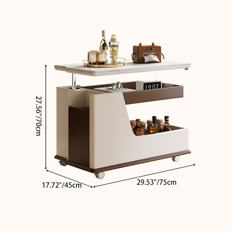 Table basse rectangulaire contemporaine en dalles de roche de luxe en acier inoxydable et MDF relevable à 3 niveaux pour salon 