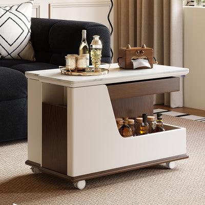 Table basse rectangulaire contemporaine en dalles de roche de luxe en acier inoxydable et MDF relevable à 3 niveaux pour salon 