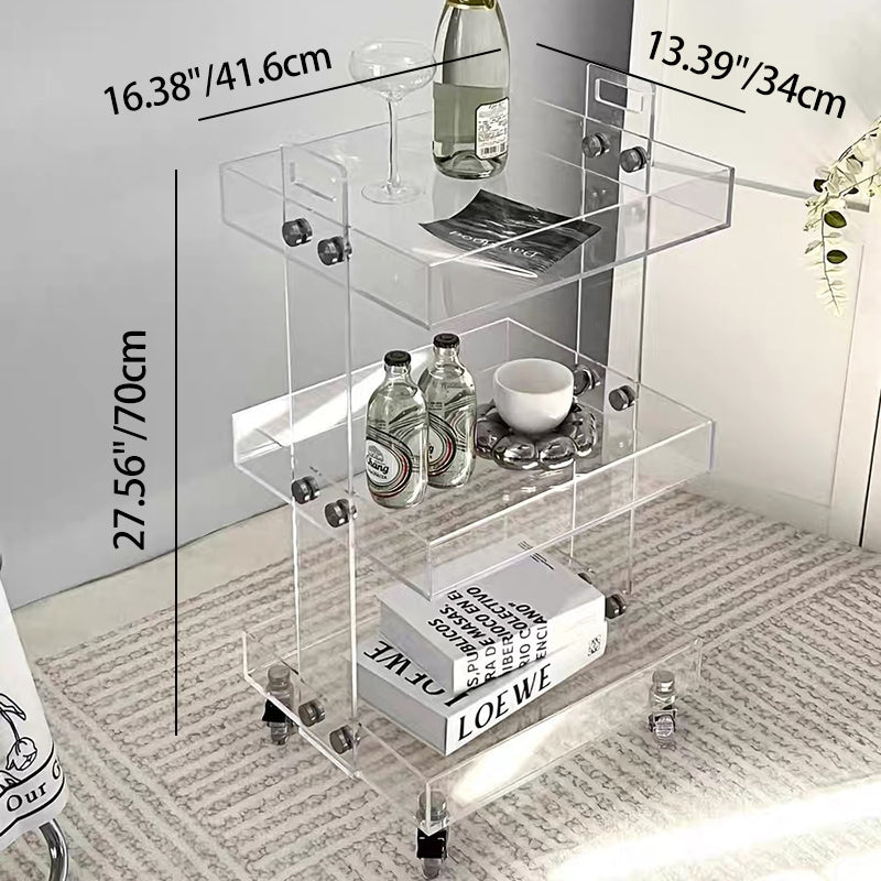 Modern Minimalist Rectangular Metal Acrylic Movable Side Table 2/3-Tier For Living Room